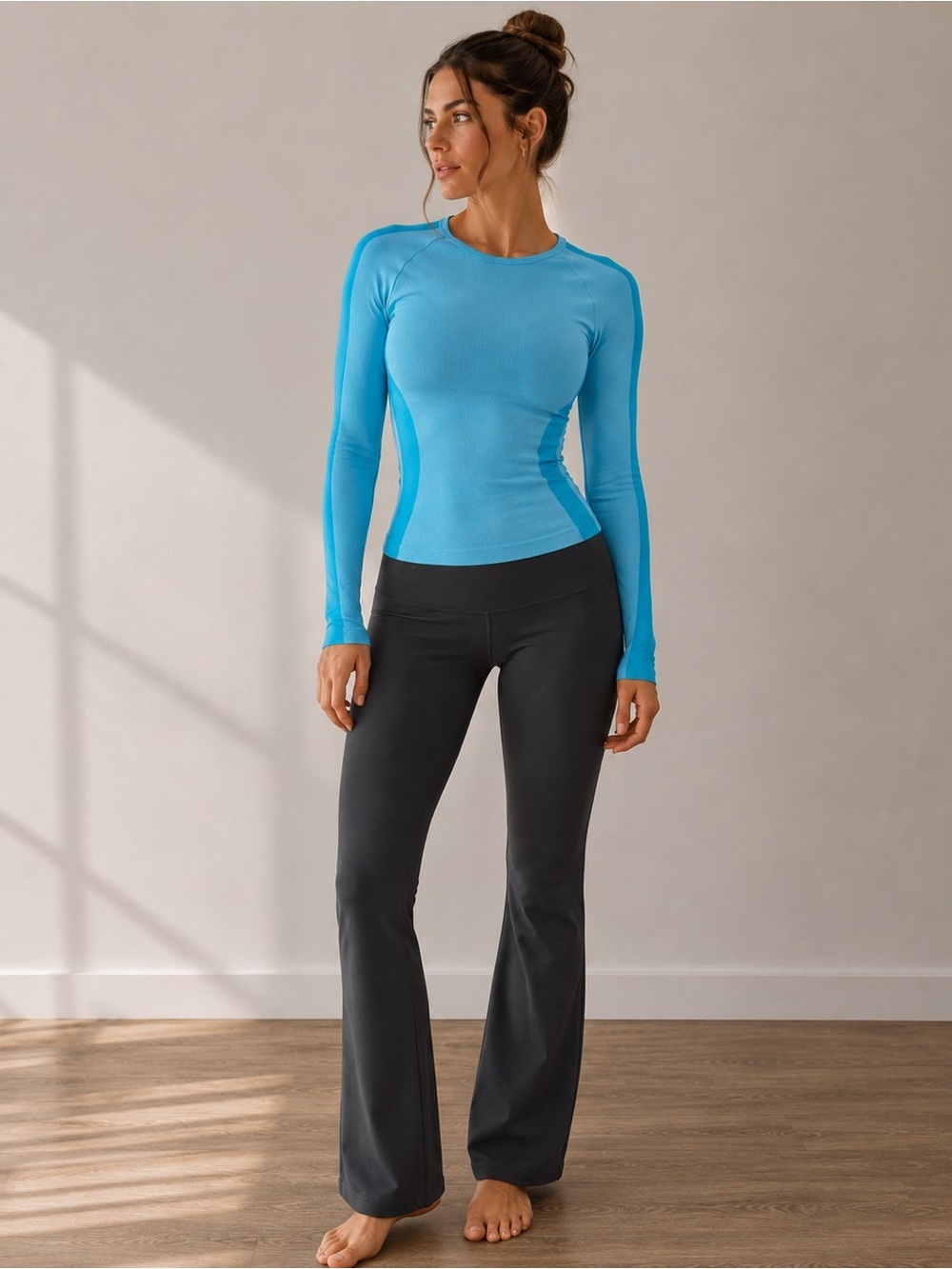 Spiritual Gangster Ribbed Seamless Long Sleeve Blue